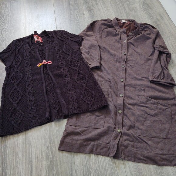 Free People Lot of 2 Cardigans -- Cabled Cap Sleeve & Long Button Down - Picture 1 of 8